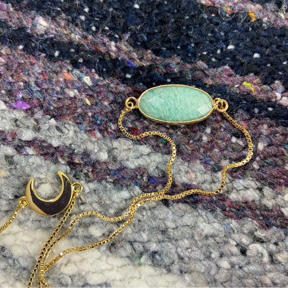 Armcandy Gold Tone Brass Moon Amazonite Bracelet Set of 2 in Box - Picture 6 of 10